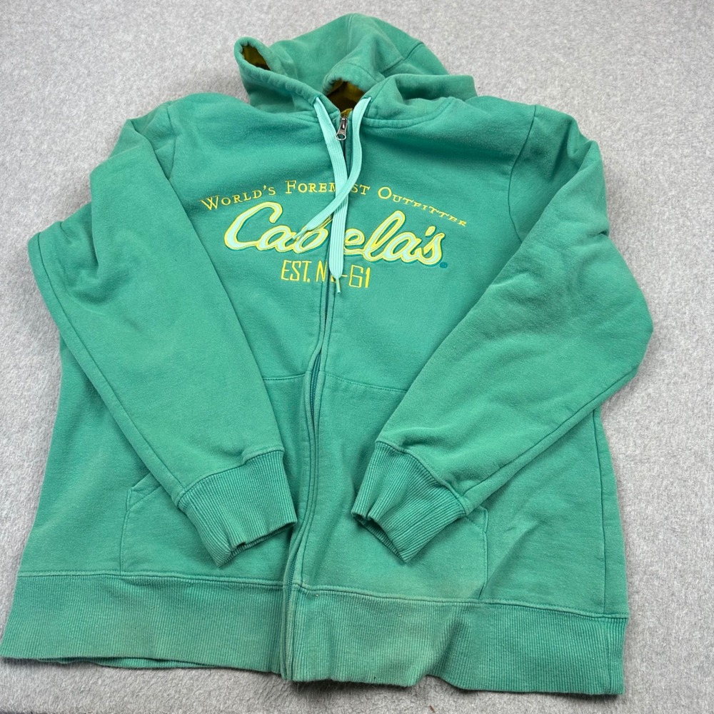 Cabelas Green Full Zip Graphic Hoodie Sweatshirt Womens 2XL Foremost Outfitter